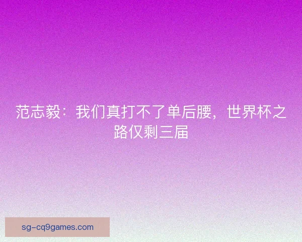 范志毅：我们真打不了单后腰，世界杯之路仅剩三届